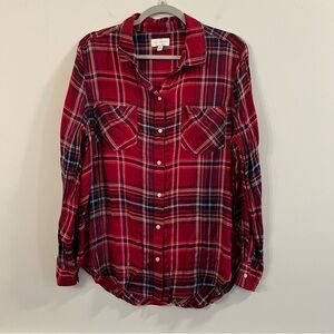 Women’s Lucky Brand red plaid button down blouse size large L